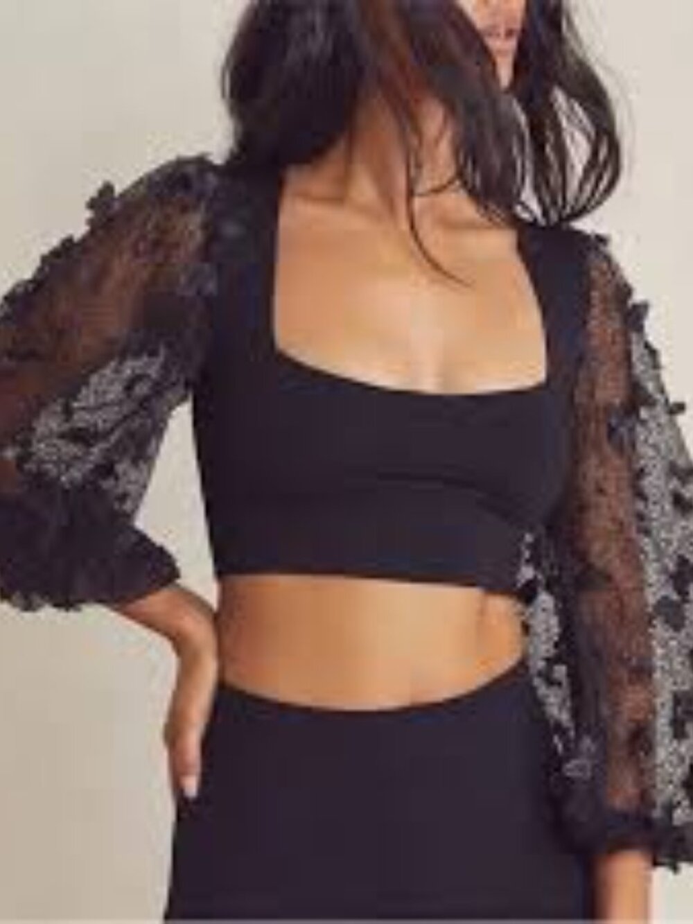 Free people flutter by black sheer puff sleeve butterfly top